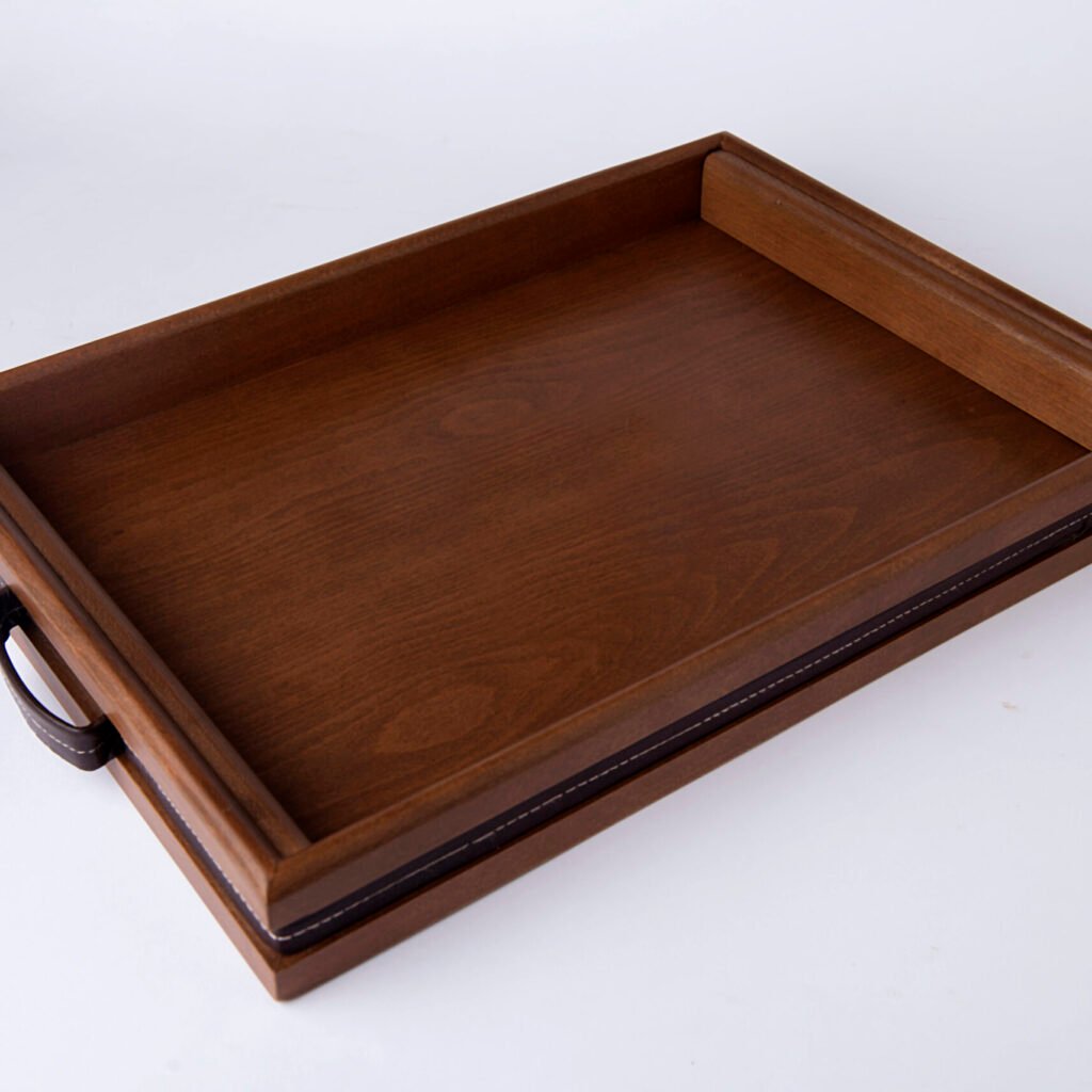 Wooden Serving Tray With Leather Handle