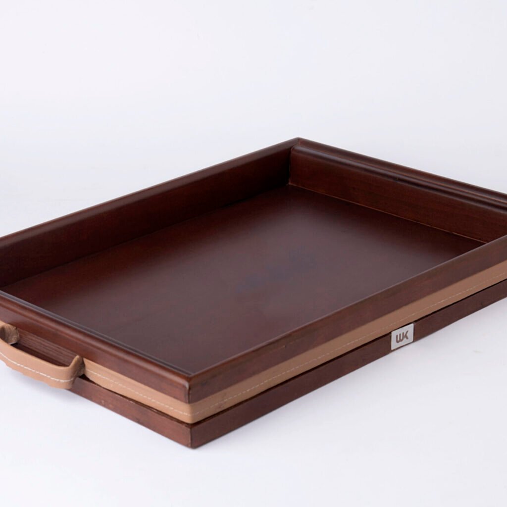 Wooden Serving Tray With Leather Handle