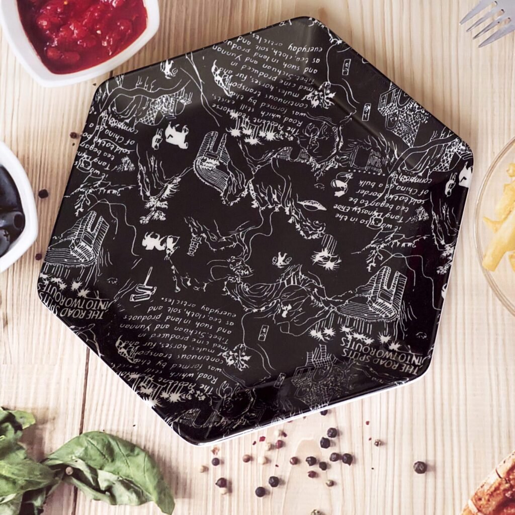 Melamine Cake Plate, Hexagon Decor, Story