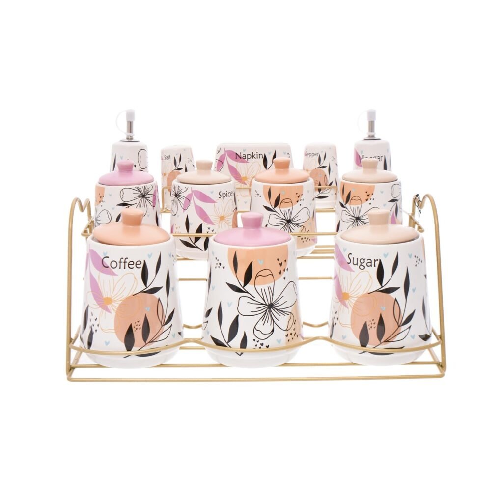 12-piece porcelain spice set with stand