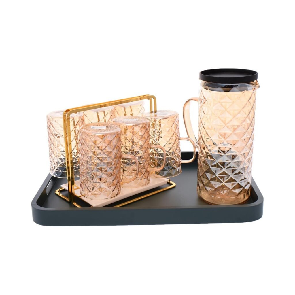 9-piece double-glass sherbet set (jug + 6 cups + stand + tray)